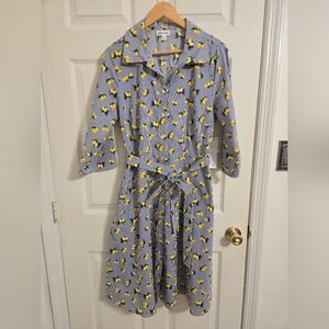 Chloe + Rene Blue Striped Dress with Lemon Pattern Belted Waist Size 1X NWT